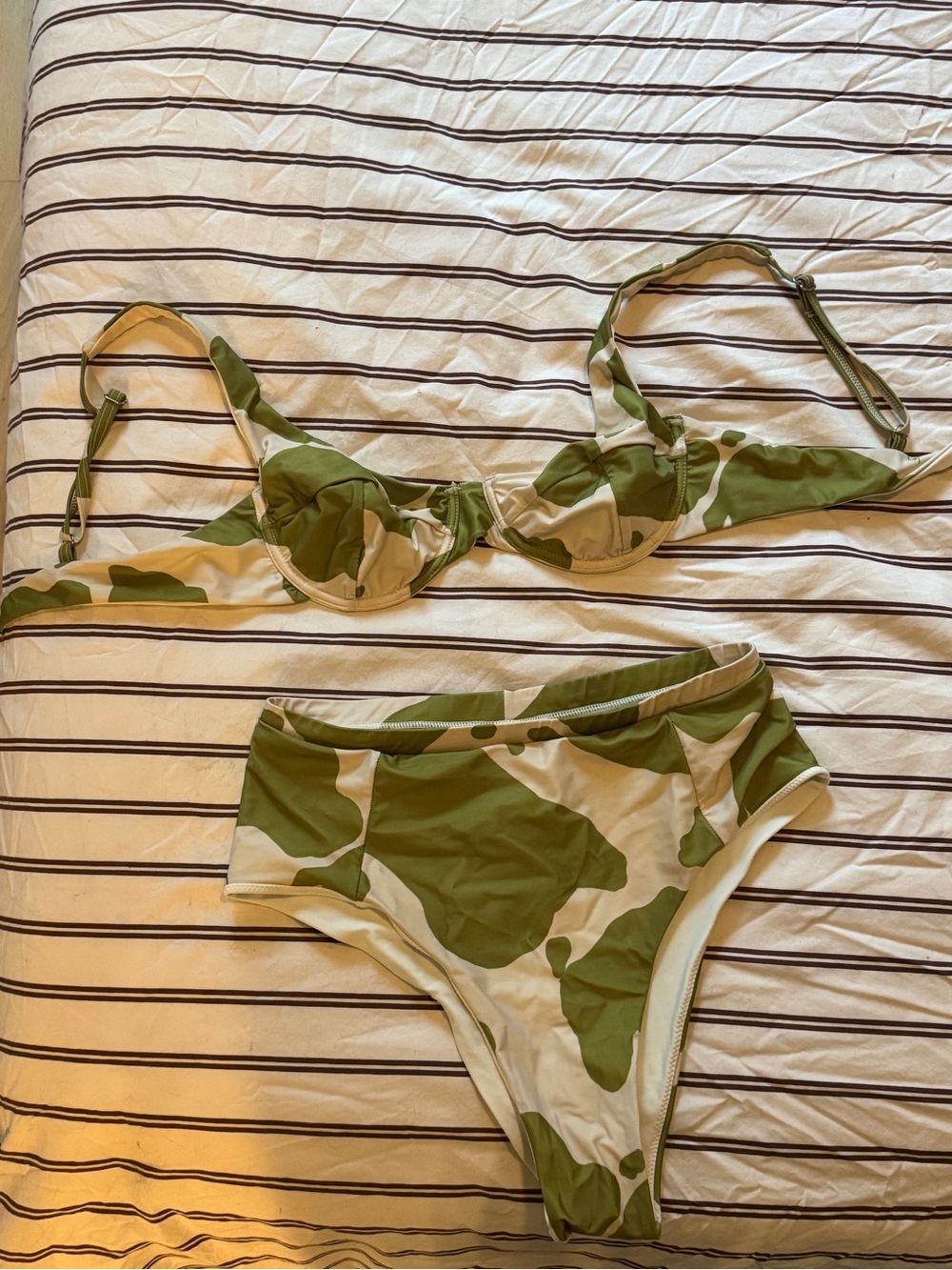 OOKIOH Olive Green and Cream Camo Bikini Top
